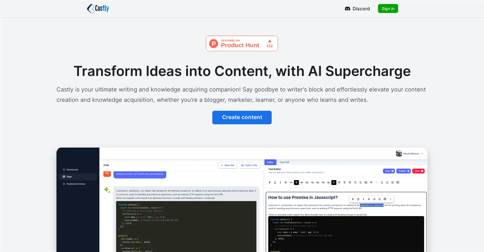 Screenshot of Castly - Free AI Content Creation Tool | Adviser AI Apps