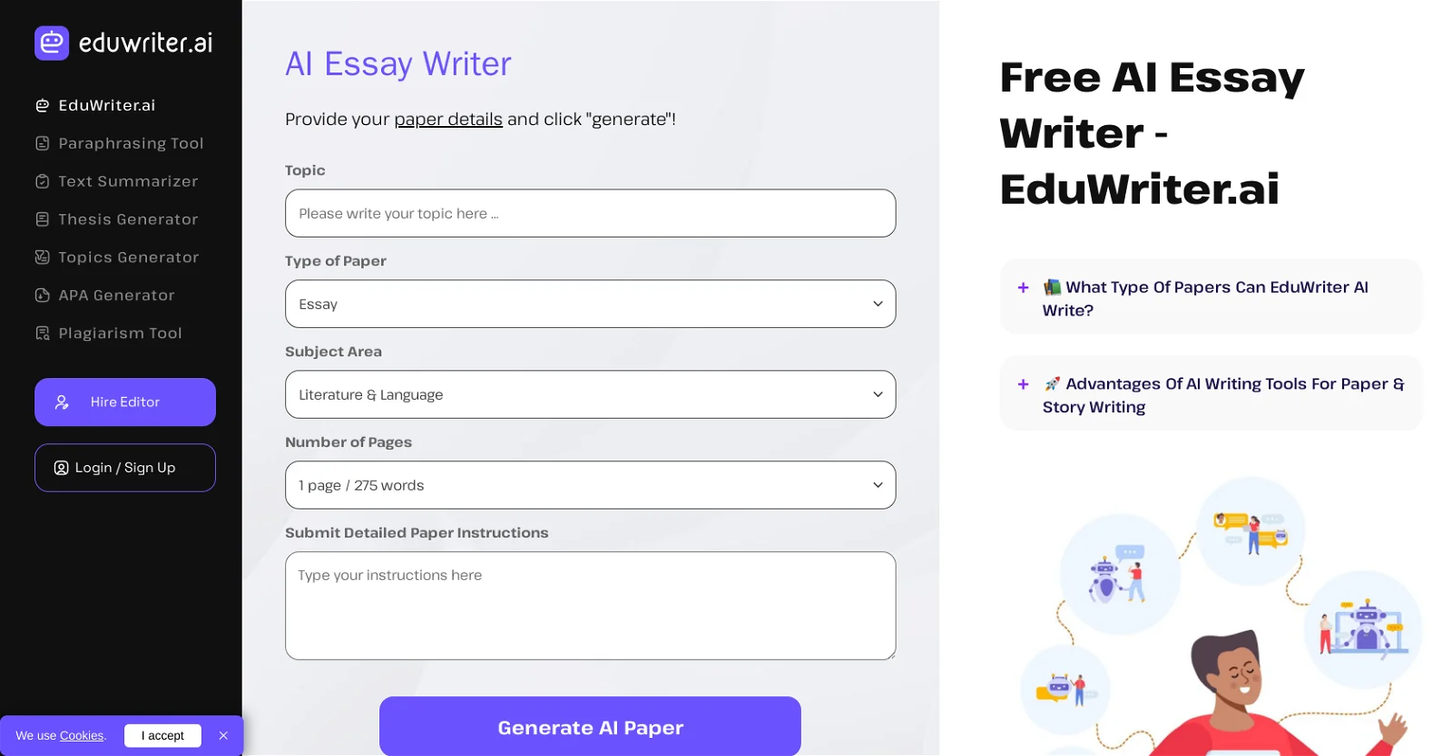 Screenshot of EduWriter AI - Best Free AI Writing Tool | Adviser AI Apps