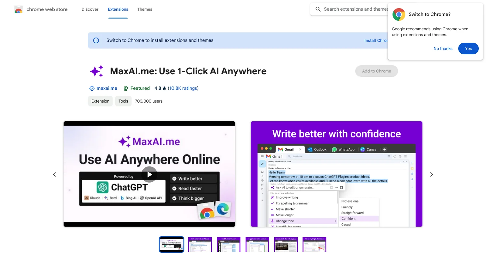 Screenshot of MaxAI.Me - All In One AI Chatbot Assistant | Adviser AI Apps