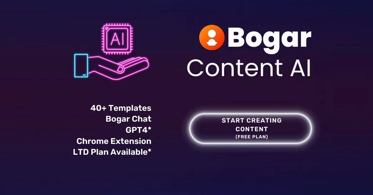 Screenshot of Bogar AI - Free AI Content Creation Tool | Adviser AI Apps