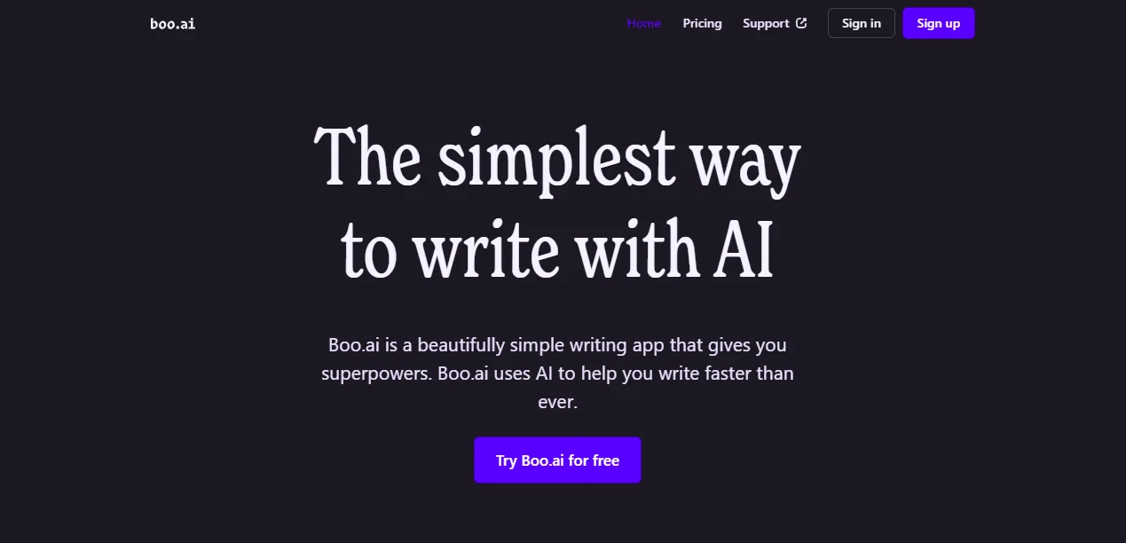 Screenshot of Boo AI - Minimalist Distraction Free AI Writing Assistant