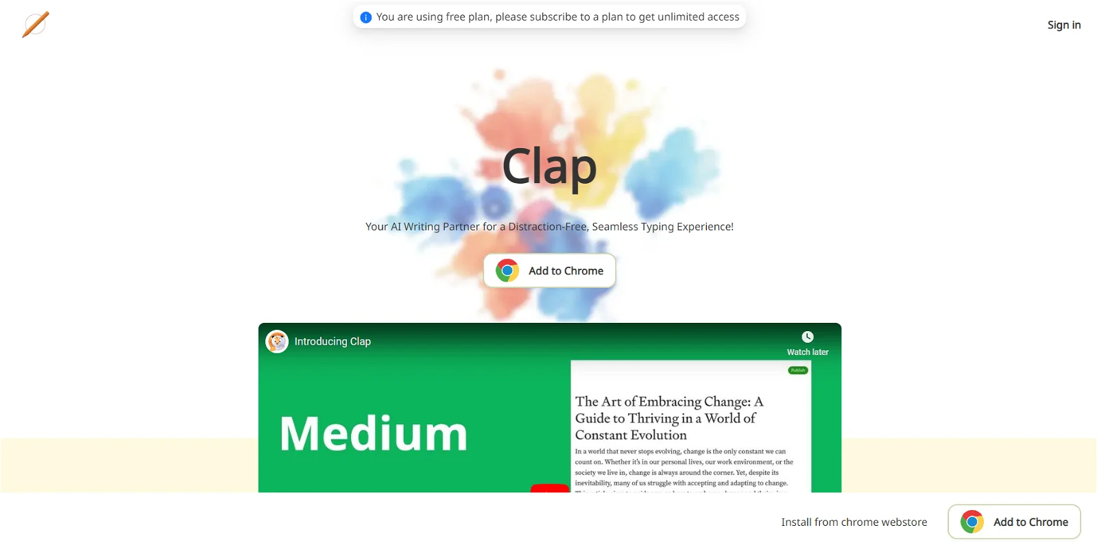 Screenshot of Clap - Free AI Writing Partner Chrome Extension