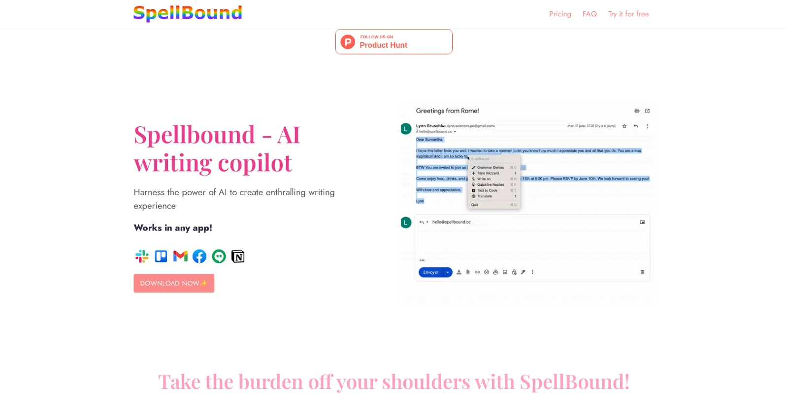 Screenshot of Spellbound - AI Writing Copilot Tool | Adviser AI Apps