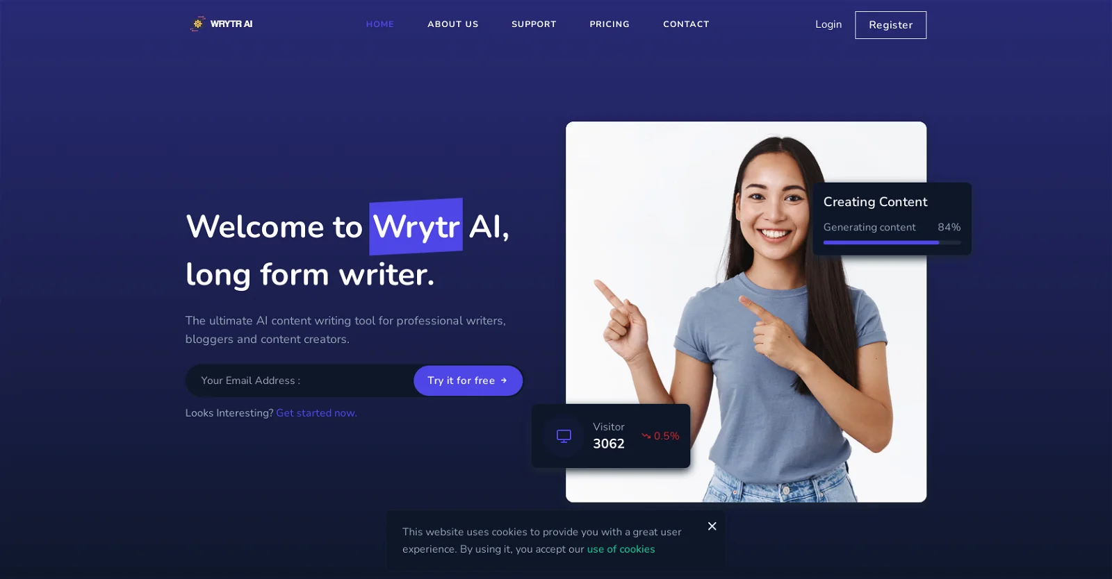 Screenshot of Wrytr - Writing AI Content Generator | Adviser AI Apps