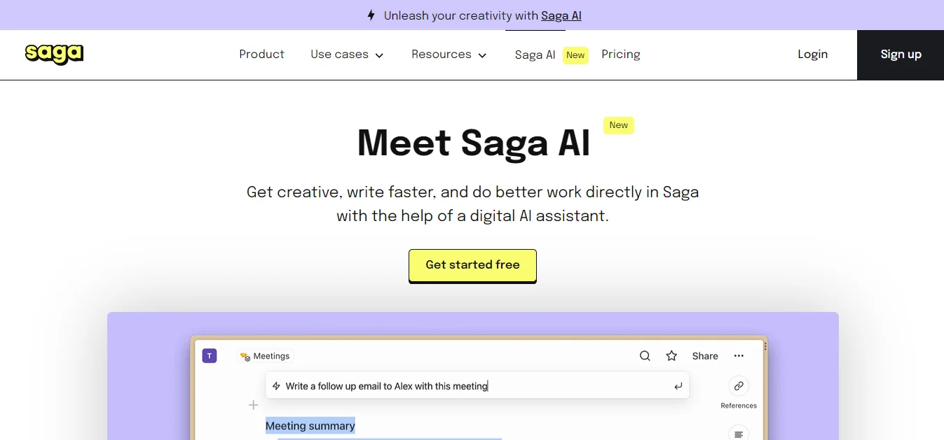 Screenshot of Saga AI