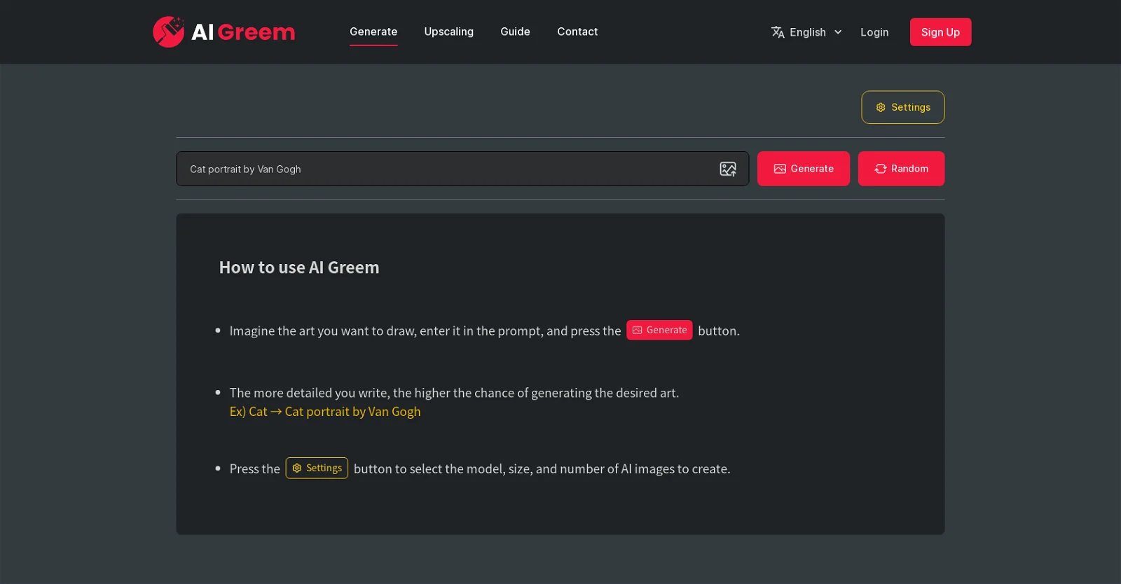 Screenshot of AI greem